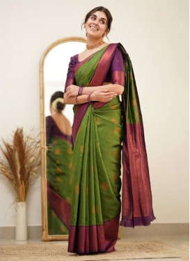 Lichi Silk Olive and Purple Traditional Designer Saree