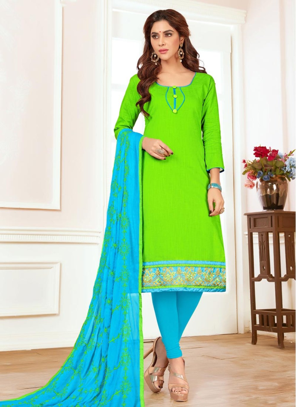 Gorgeous Light Blue Color Party Wear Cotton Silk Salwar Suit For Women –  Ville Fashions
