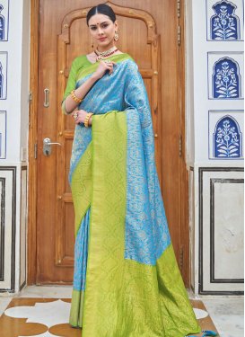 Light Blue and Mint Green Designer Contemporary Saree For Ceremonial