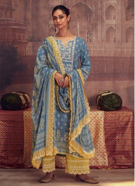 Light Blue and Mustard Embroidered Work Palazzo Designer Salwar Suit
