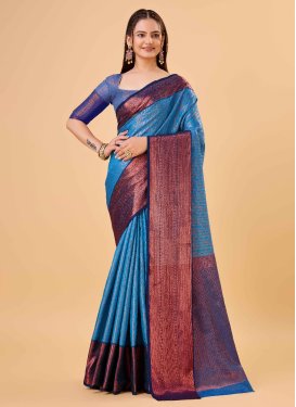 Light Blue and Navy Blue Art Silk Traditional Designer Saree