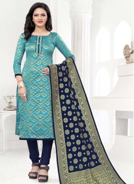 Light Blue and Navy Blue Art Silk Trendy Churidar Salwar Suit
