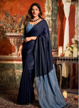 Light Blue and Navy Blue Cotton Woven Work Classic Saree for Women