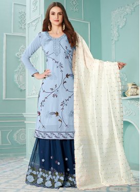 Light Blue and Navy Blue Palazzo Style Pakistani Salwar Suit