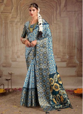 Light Blue and Navy Blue Tussar Silk Designer Contemporary Style Saree