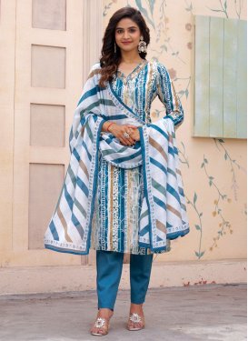 Light Blue and Off White Beads Work Readymade Designer Salwar Suit