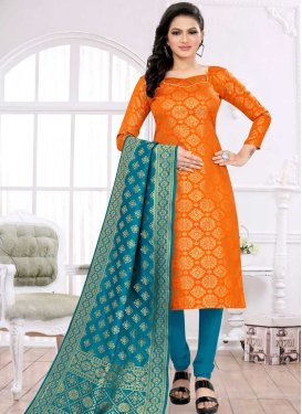 Light Blue and Orange Churidar Salwar Suit For Casual