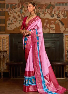 Light Blue and Pink Patola Silk Traditional Designer Saree