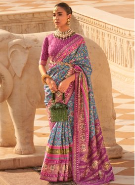 Light Blue and Pink Sequins Work Traditional Saree