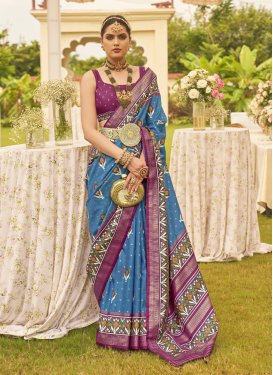 Light Blue and Purple Patola Silk Designer Contemporary Style Saree