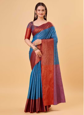 Light Blue and Red Woven Work Designer Traditional Saree