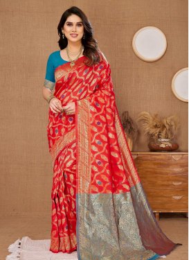 Light Blue and Red Woven Work Traditional Designer Saree