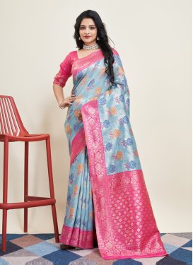 Light Blue and Rose Pink Art Silk Trendy Classic Saree For Ceremonial