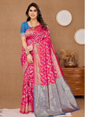 Light Blue and Rose Pink Designer Traditional Saree For Casual