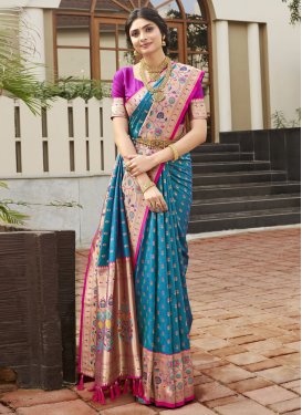 Light Blue and Rose Pink Woven Work Designer Contemporary Style Saree
