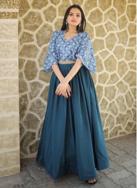 Light Blue and Teal Chinon Readymade Designer Gown For Ceremonial