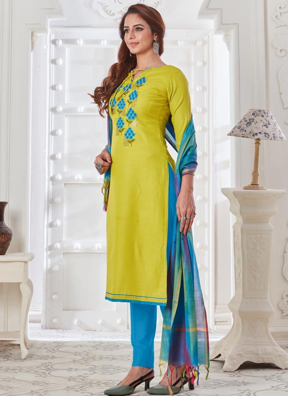 yellow and blue salwar suit