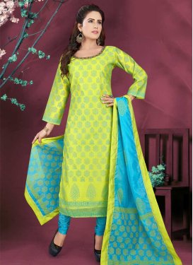 Light Blue and Yellow Readymade Churidar Suit For Festival