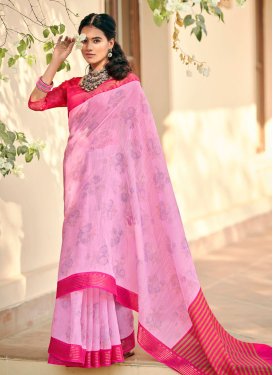 Linen Mauve and Rose Pink Print Work Trendy Classic Saree