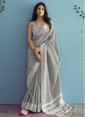 Linen Traditional Designer Saree For Casual