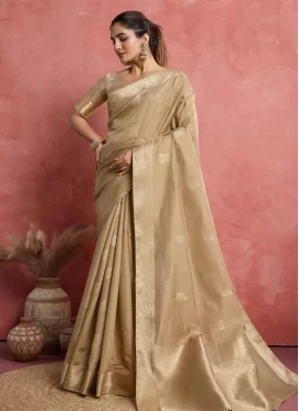 Linen Woven Work Traditional Saree in Brown