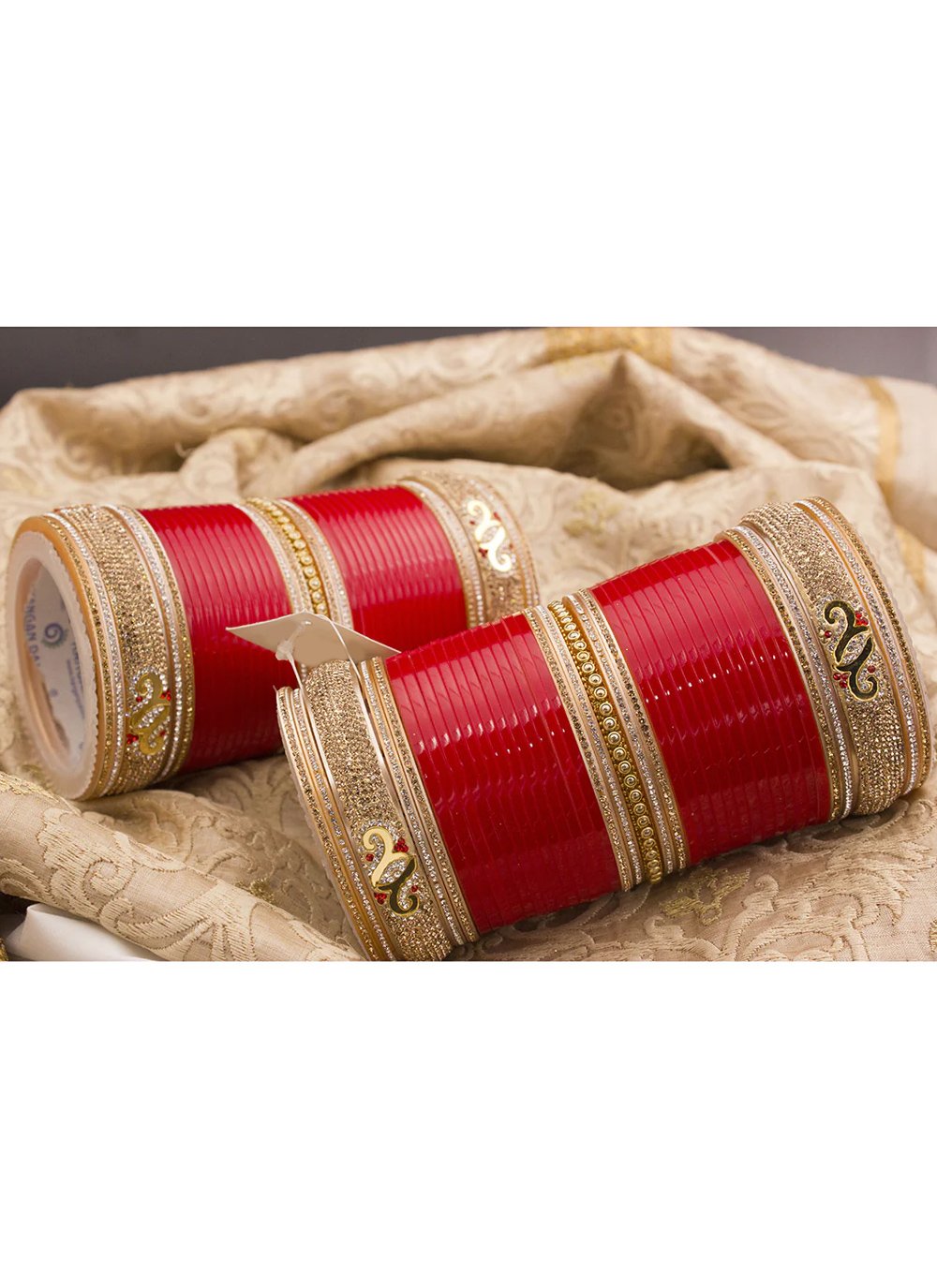 Lordly Alloy Gold Rodium Polish Stone Work Gold and Red Bangles