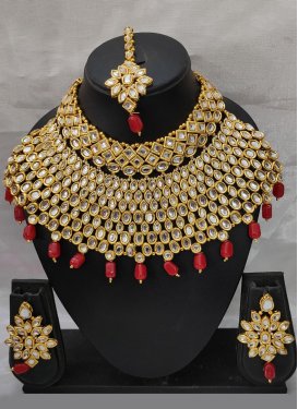 Lordly Alloy Red and White Beads Work Necklace Set