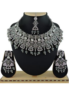 Lordly Alloy Silver Rodium Polish Necklace Set For Festival