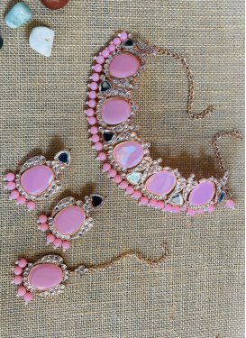 Lordly Beads Work Mauve and White Necklace Set for Festival