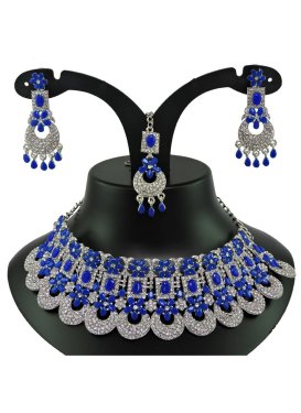 Lordly Blue and Silver Color Stone Work Necklace Set