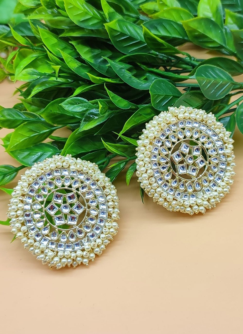 Lordly Cream and White Alloy Earrings For Festival