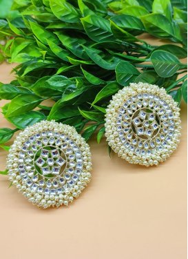 Lordly Cream and White Alloy Earrings For Festival