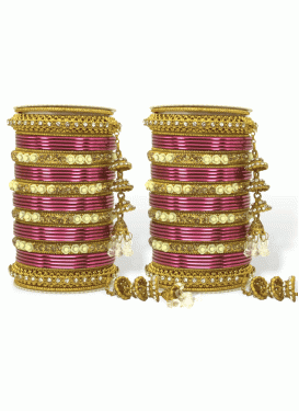 Lordly Gold and Rose Pink Stone Work Bangles