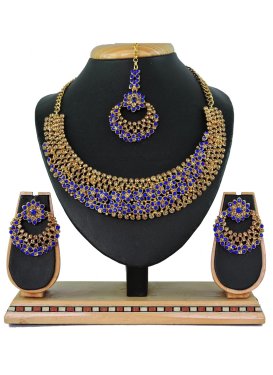Lordly Gold Rodium Polish Alloy Blue and Gold Necklace Set