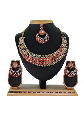 Lordly Gold Rodium Polish Red and White Necklace Set