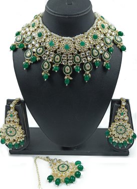 Lordly Green and White Alloy Gold Rodium Polish Necklace Set For Festival
