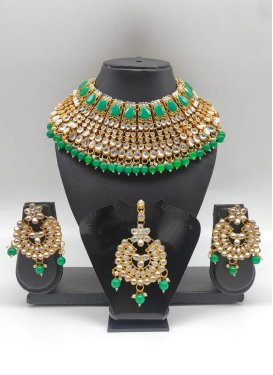 Lordly Green and White Moti Work Necklace Set For Ceremonial