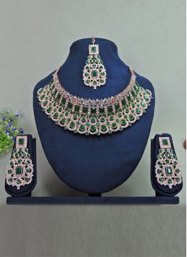 Lordly Green and White Stone Work Necklace Set For Festival