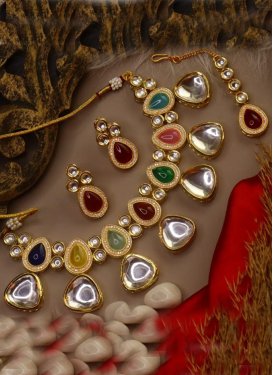 Lordly Kundan Work Gold Rodium Polish Bridal Jewelry For Bridal