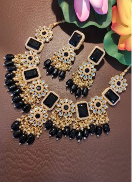 Lordly Kundan Work Gold Rodium Polish Necklace Set For Ceremonial