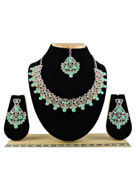 Lordly Sea Green and White Gold Rodium Polish Necklace Set