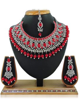 Lordly Silver Rodium Polish Diamond Work Necklace Set For Party