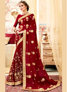 Lovable Maroon Patch Border Faux Georgette Classic Saree
