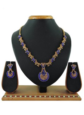 Lovely Alloy Beads Work Blue and Gold Necklace Set