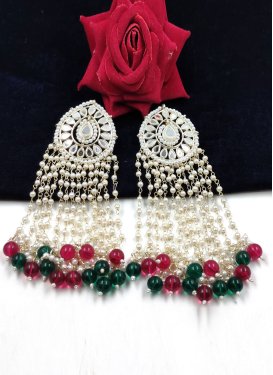 Lovely Alloy Gold Rodium Polish Beads Work Green and Red Earrings