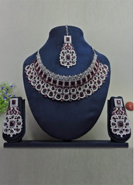 Lovely Alloy Maroon and White Necklace Set For Festival