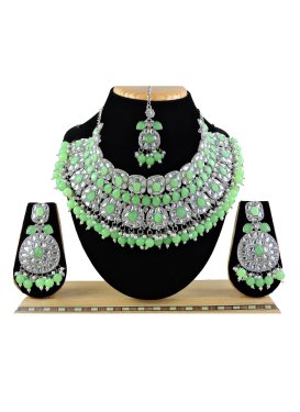 Lovely Alloy Silver Rodium Polish Beads Work Mint Green and White Necklace Set