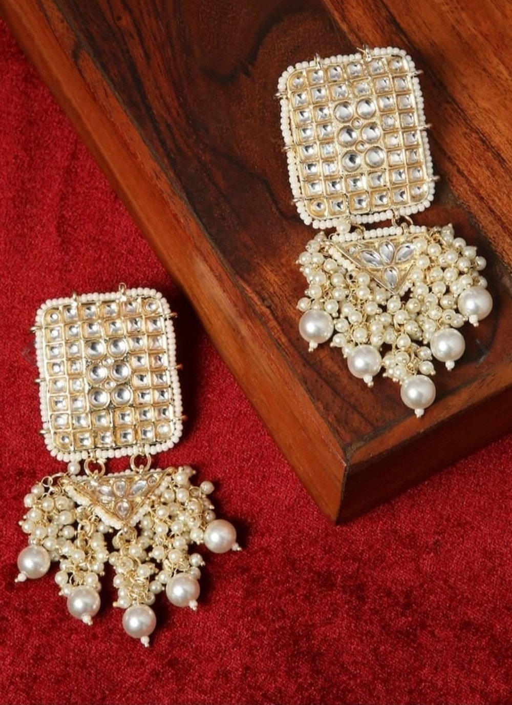 Lovely Beads Work Gold Rodium Polish Earrings