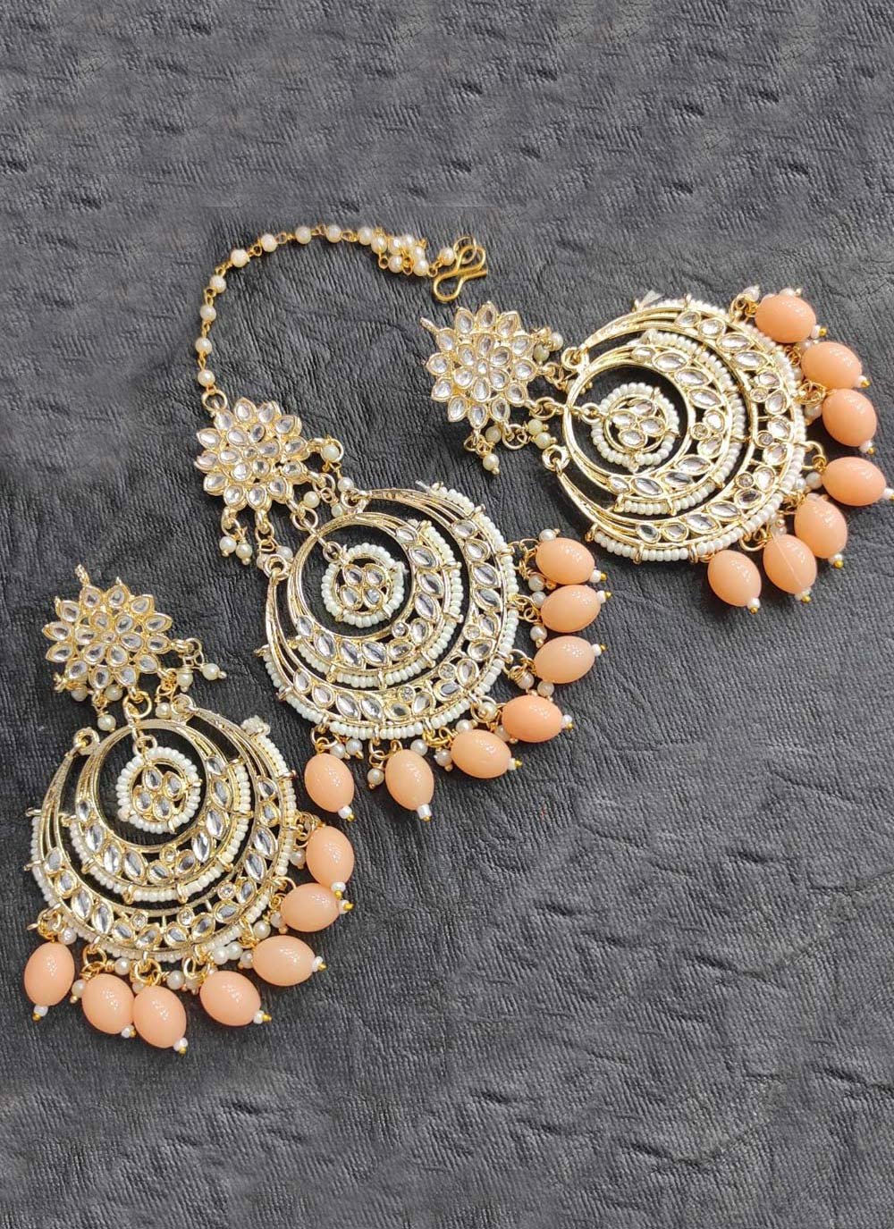 Lovely Beads Work Gold Rodium Polish Earrings Set
