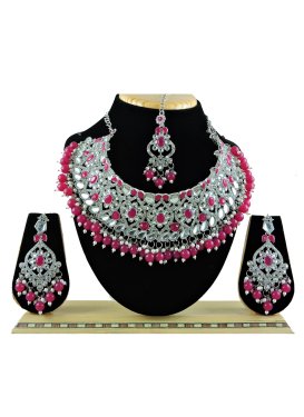 Lovely Beads Work Silver Rodium Polish Necklace Set For Festival